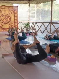 People practicing yoga in a class